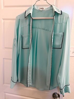 Express Light Aqua Portifino Button-Up Blouse